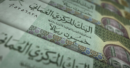Oman Rial money banknotes print 3d illustration