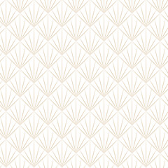 Golden geometric vector seamless patterns on a white background. Modern illustrations for wallpapers, flyers, covers, banners, minimalistic ornaments, backgrounds.
