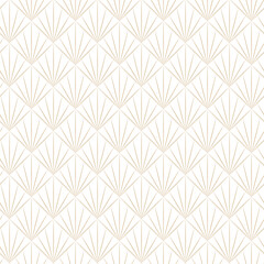 Golden geometric vector seamless patterns on a white background. Modern illustrations for wallpapers, flyers, covers, banners, minimalistic ornaments, backgrounds.