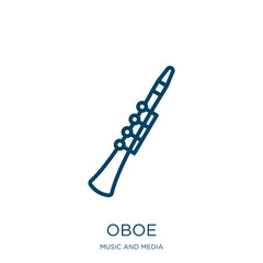 oboe icon from music and media collection. Thin linear oboe, classical, music outline icon isolated on white background. Line vector oboe sign, symbol for web and mobile - obrazy, fototapety, plakaty