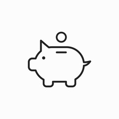 Piggy bank icon on white background. Piggy bank icon. Piggybank with falling coins. Baby pig piggy bank. Pig silhouette. Financial independence. Money box symbol flat style stock vector.