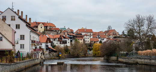 View of the old town of Český Krumlov, also Bohemian Krumau, Krumau an der Moldau or Krummau, is a city in southern Bohemia (Czech Republic)