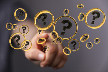 solving problem with digital question marks 3D rendering