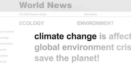 Headline news across international media with Climate Change global warming and environmental disaster. Abstract concept of internet news titles on screens loop. Seamless and looped animation.