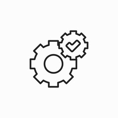 project management, efficiency line icons. Gear with checklist icon. Gear with check mark vector icon in thin line style