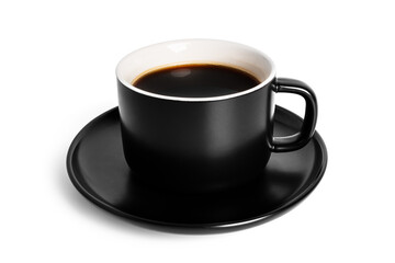 Coffee americano in cup and saucer isolated on a white background. Hot coffee
