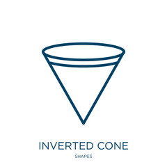 inverted cone icon from shapes collection. Thin linear inverted cone, funnel, part outline icon isolated on white background. Line vector inverted cone sign, symbol for web and mobile - obrazy, fototapety, plakaty