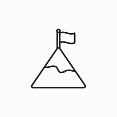 Flag on mountain top line icon, outline vector sign, linear style pictogram isolated on white. Achievement symbol, logo illustration. Editable stroke. Pixel perfect vector graphics