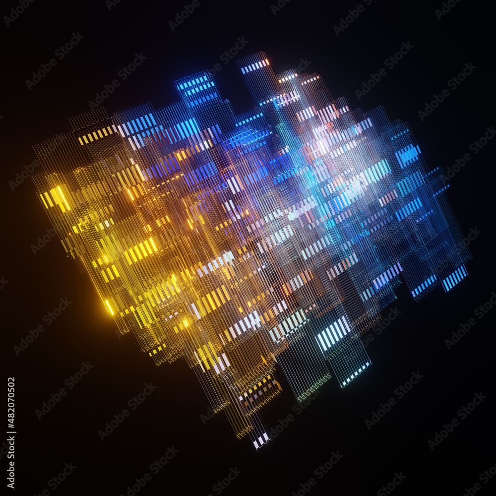 Poster technology and computer system theme. futuristic neon light and digital data processing on grid. bus