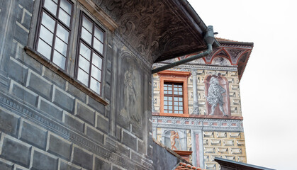 Sgraffito in the historic Český Krumlov Castle located in the town of the same name Český...