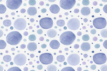 Hand drawn blue and violet watercolor polka dot seamless pattern