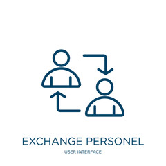 exchange personel icon from user interface collection. Thin linear exchange personel, signboard, glossy outline icon isolated on white background. Line vector exchange personel sign, symbol for web - obrazy, fototapety, plakaty