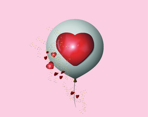 valentine balloon with heart decoration of hearts and petals. Pink background