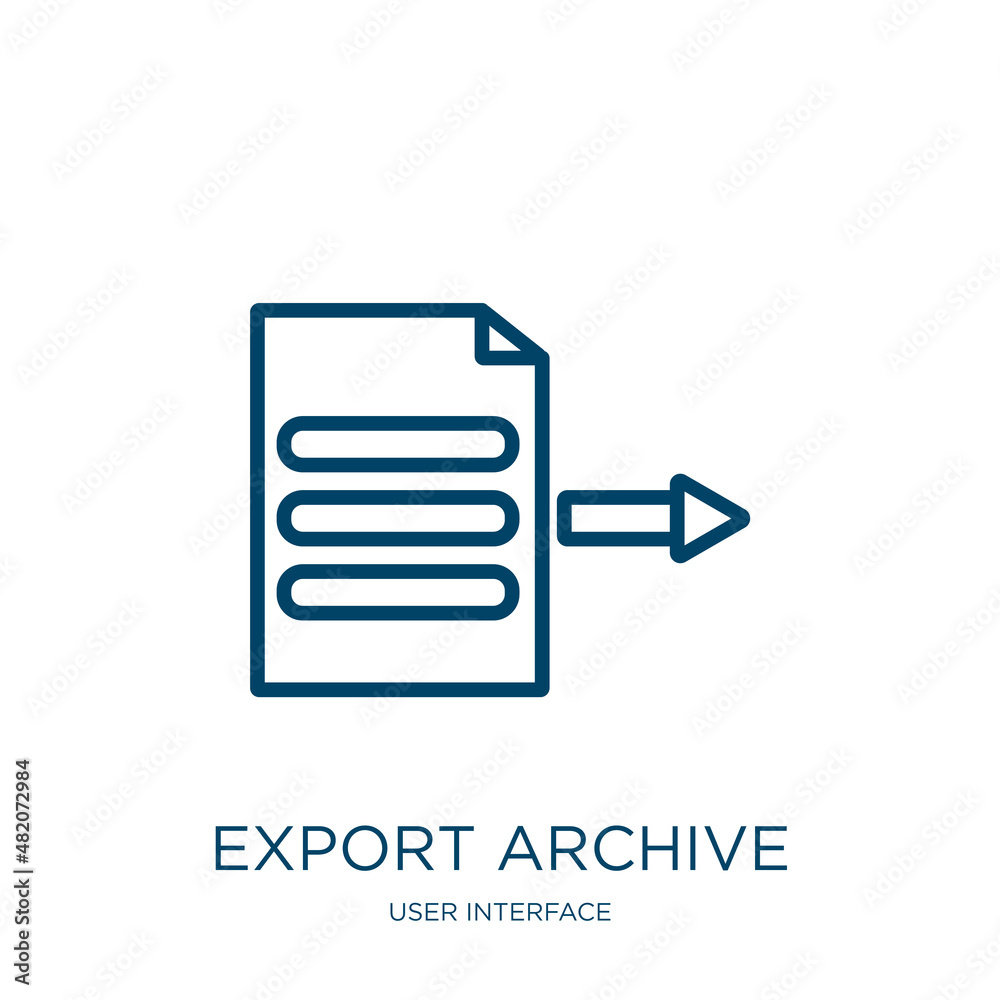Poster export archive icon from user interface collection. thin linear export archive, data, document outli