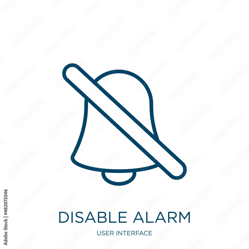 Poster disable alarm icon from user interface collection. thin linear disable alarm, exclamation, danger ou