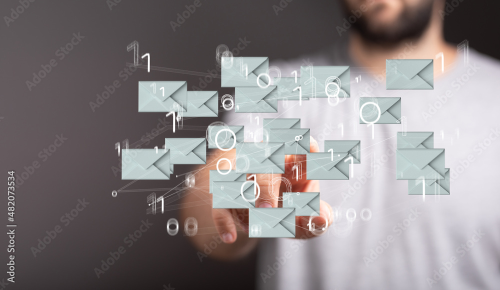 Poster Approved email and spam message displayed on a futuristic interface