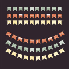 A set of vector multicolored garlands of flags with patterns for decorating illustrations