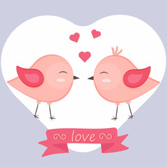 card with birds in love, for Valentine's Day, romance, flat style