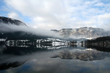 Lake Bohinj at Triglav National Park in Julian Alps, Slovenia. Bohinj is the largest permanent lake in Slovenia.
