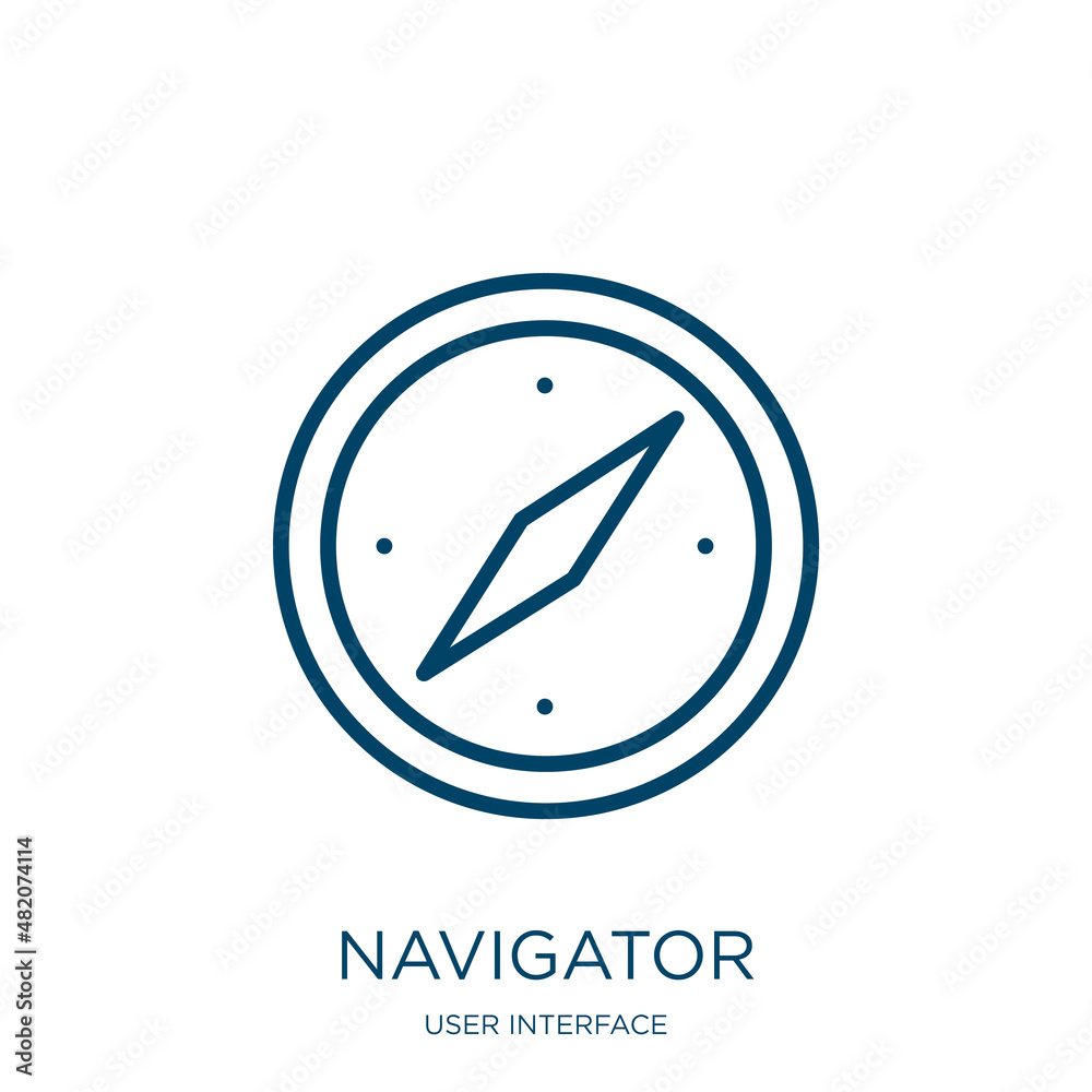 Poster navigator icon from user interface collection. thin linear navigator, navigation, search outline ico
