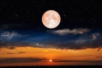 Fototapeta na wymiar Moon beautiful to the background sky and clouds