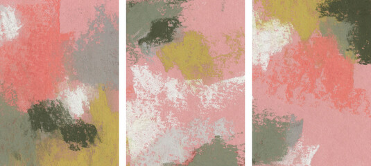 Three pastel backgrounds. Versatile artistic backdrop for creative design projects: posters, cards, banners, invitations, magazines, books, prints, wallpapers. Minimalist art. Colorful textures.