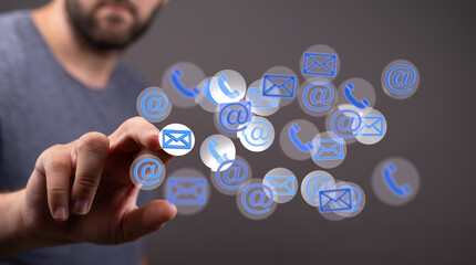  hand using mobile smartphone with email icon, Email concept, copy space