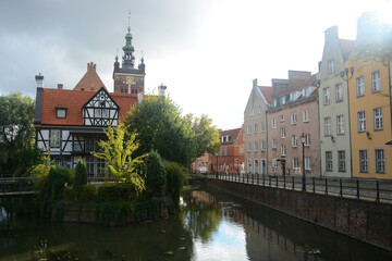 Gdansk, Poland - September 21, 2021: View from the bridge called Most Chlebowy (Most Milosci)
