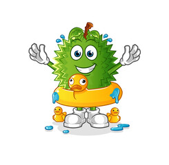 durian with duck buoy cartoon. cartoon mascot vector