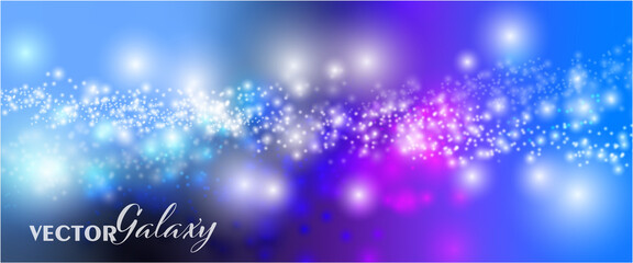 Magical color galaxy.Space background ,realistic nebula and lots of shining stars. Infinite universe and starry night. Colorful cosmos with stardust and the Milky Way. Vector illustration.
