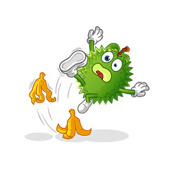 durian slipped on banana. cartoon mascot vector