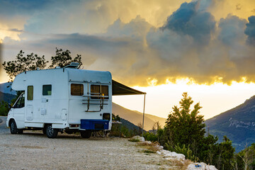 Camper camping in mountain