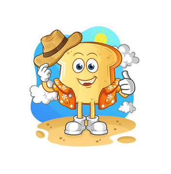 white bread go on vacation. cartoon mascot vector