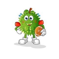 durian playing rugby character. cartoon mascot vector