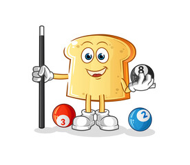 white bread plays billiard character. cartoon mascot vector