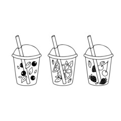 Summer cocktail made from berries and fruits. A glass with a drink. Vacation accessories. Vector illustration isolated on a white background.