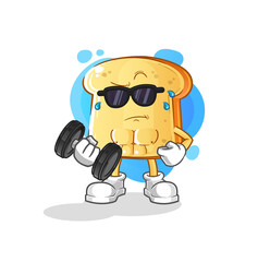 white bread lifting dumbbell vector. cartoon character
