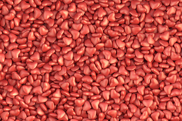 scattered red small hearts, close-up. 3D render