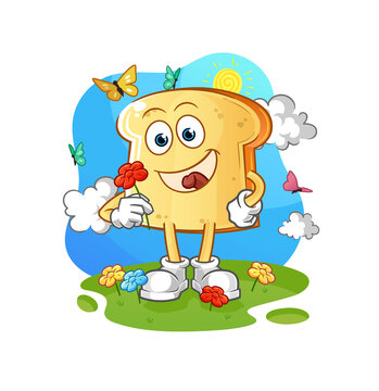 white bread pick flowers in spring. character vector