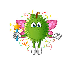 durian fairy with wings and stick. cartoon mascot vector