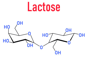 Lactose milk sugar molecule. Skeletal formula.