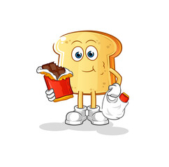 white bread eat chocolate mascot. cartoon vector