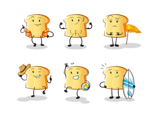 white bread beach vacation set character. cartoon mascot vector