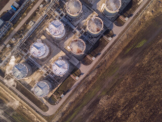 Oil refinery plant. Aerial top down view.