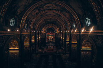 The beautiful inside of the St. John's Co-Cathedral in Valleta in Malta. - obrazy, fototapety, plakaty