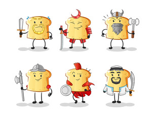 white bread warrior group character. cartoon mascot vector