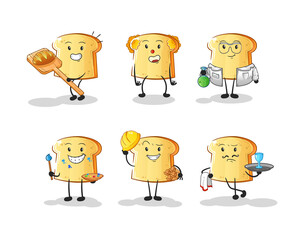 white bread profession set character. cartoon mascot vector