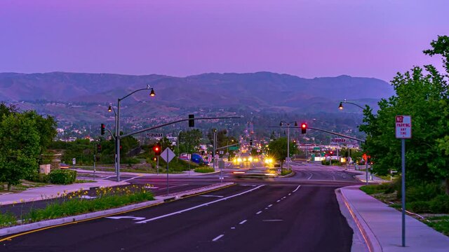 time lapse view of city street during summer sunset in simi valley california