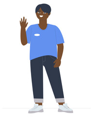 Fototapeta na wymiar A schoolboy boy is standing in a T-shirt and jeans. Flat vector illustration