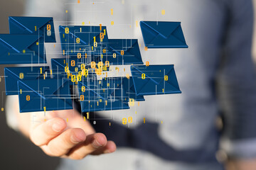 express envelope and parcel abstract technology background. Business quantum internet network...